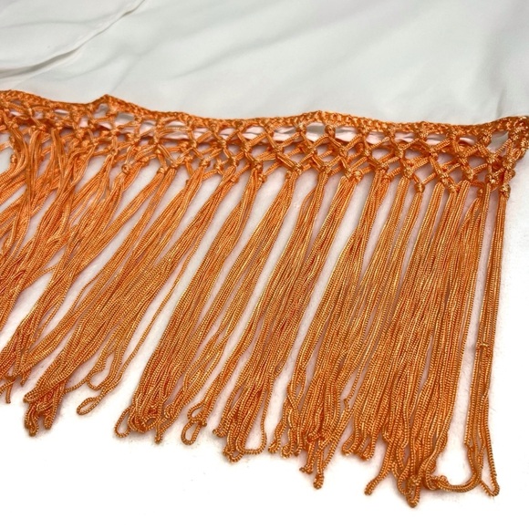 Fringe Kimono Floral Boho Festival Embroidered White Orange Flowers Medium Cato - Picture 10 of 17